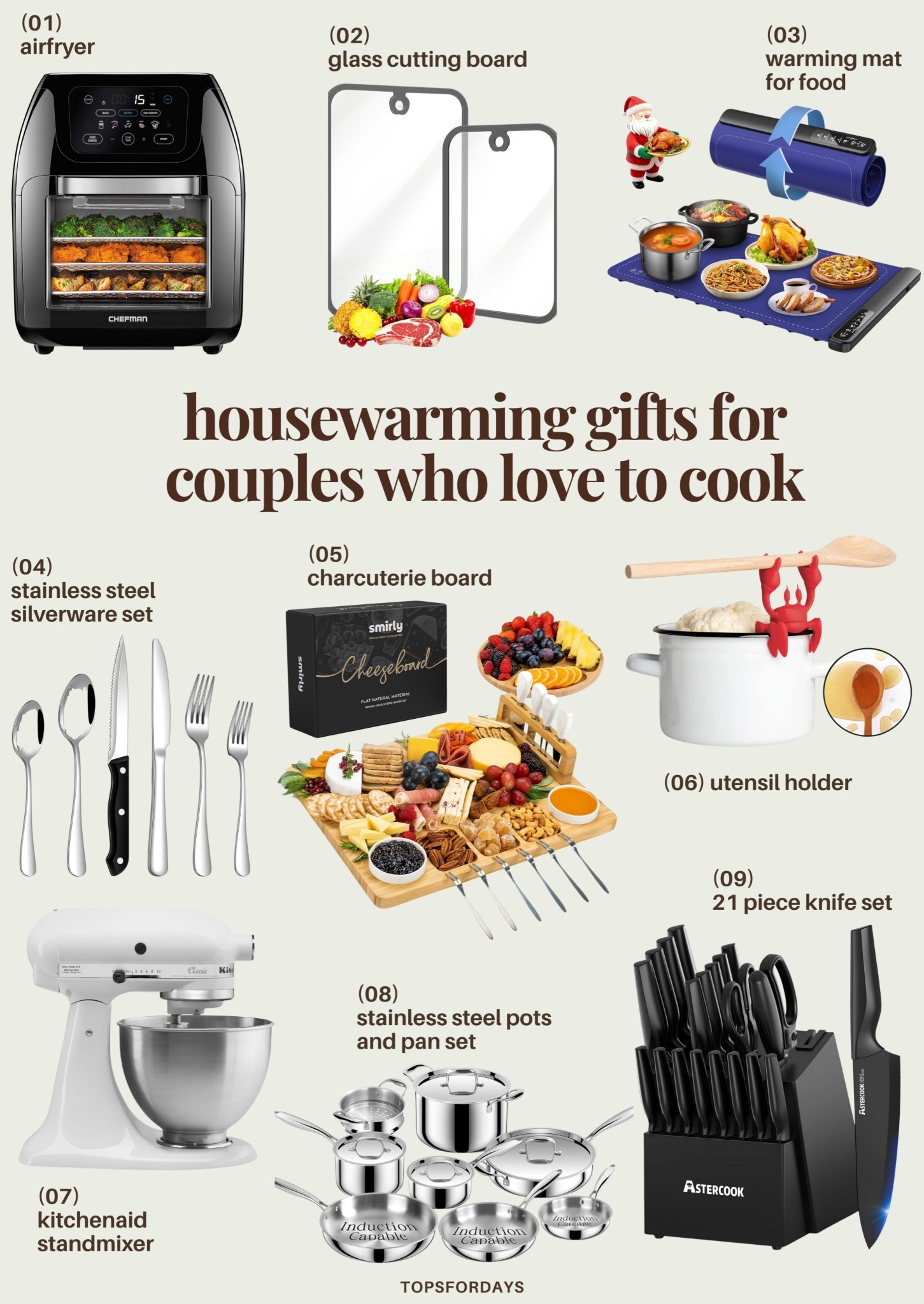 Housewarming gifts for people who love to cook 👩‍🍳🧑‍🍳 

Numbers 1-3 are personally my favorite just cause it makes the cooking process in the kitchen so much more efficient and easier! 

#ad #founditonamazon #WinterFavorites2025 @amazon 

#LTKGiftGuide #LTKfoodie #LTKHoliday