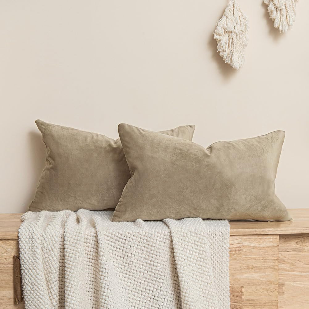 JUSPURBET Stone Lumbar Velvet Throw Pillow Covers 12x20 inch Set of 2 for Living Room Couch Sofa ... | Amazon (US)