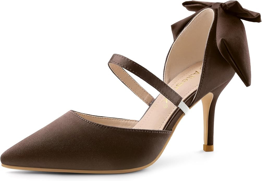 Allegra K Women's Pointed Toe Bow Satin Stiletto Heels Pumps | Amazon (US)