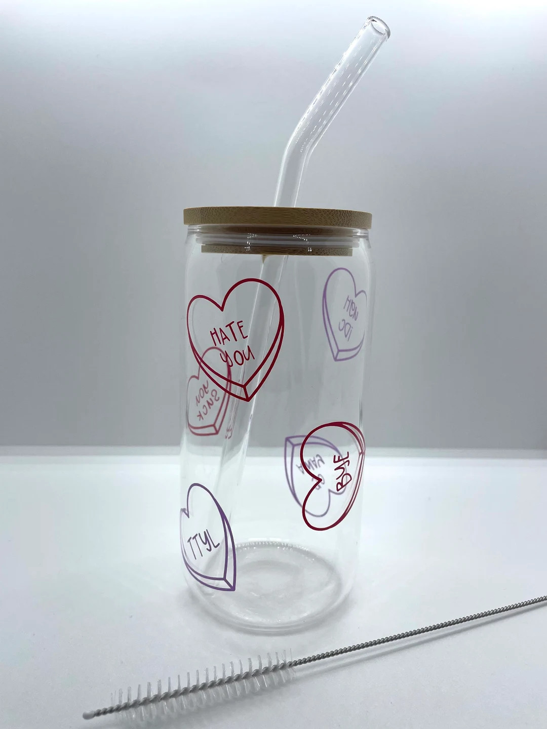 SWEETHEART Bad Valentines Day - Glass Cup - Cup With Lid and Straw - Custom Cup | Etsy (US)