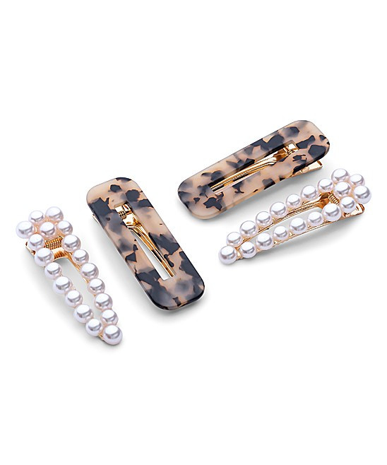 Zoe Ayla Cosmetics Hair Clips Mix - Imitation Pearl & Leopard Hair Clip - Set of Four | Zulily