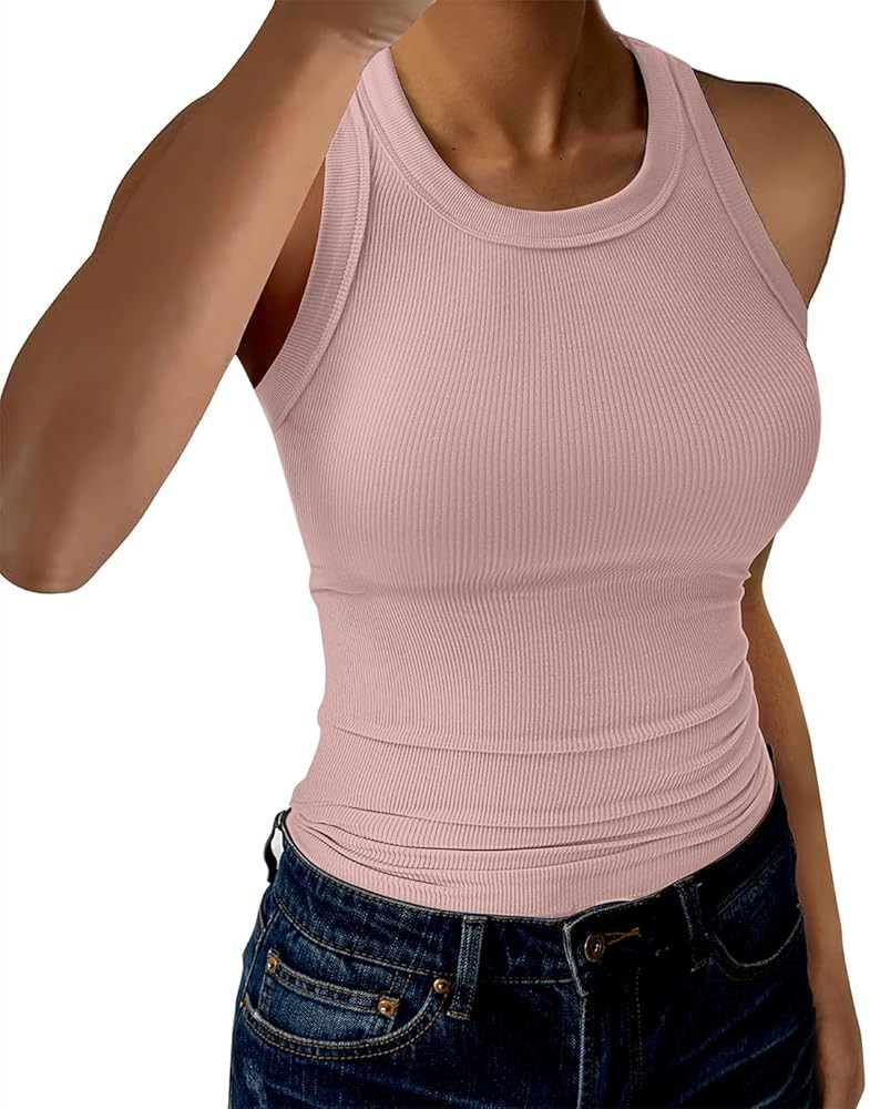 GKBK Womens Tank Tops High Neck Sleeveless Ribbed Tank Casual Basic Thick Strap Slim Fitted Racer... | Amazon (US)