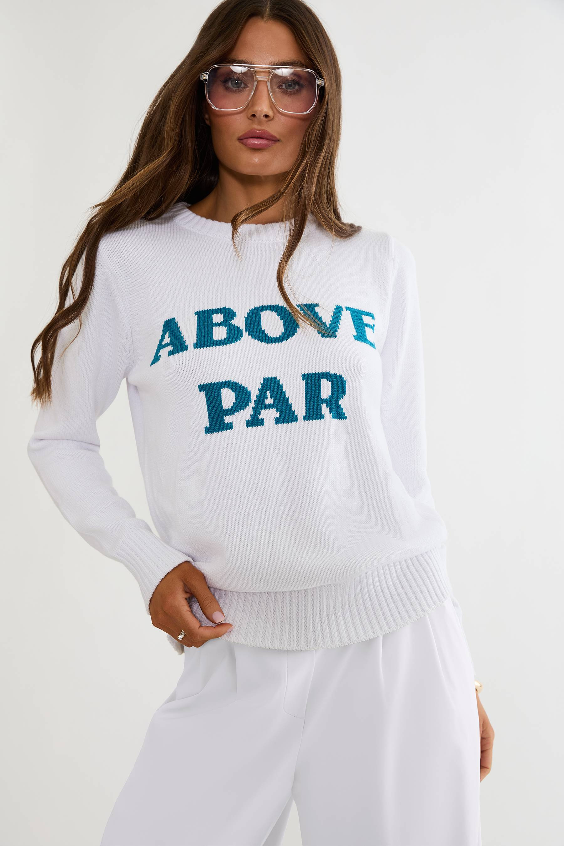Jolene Sweater Above Par | White Golf Sweater | Beach Riot | Beach Riot
