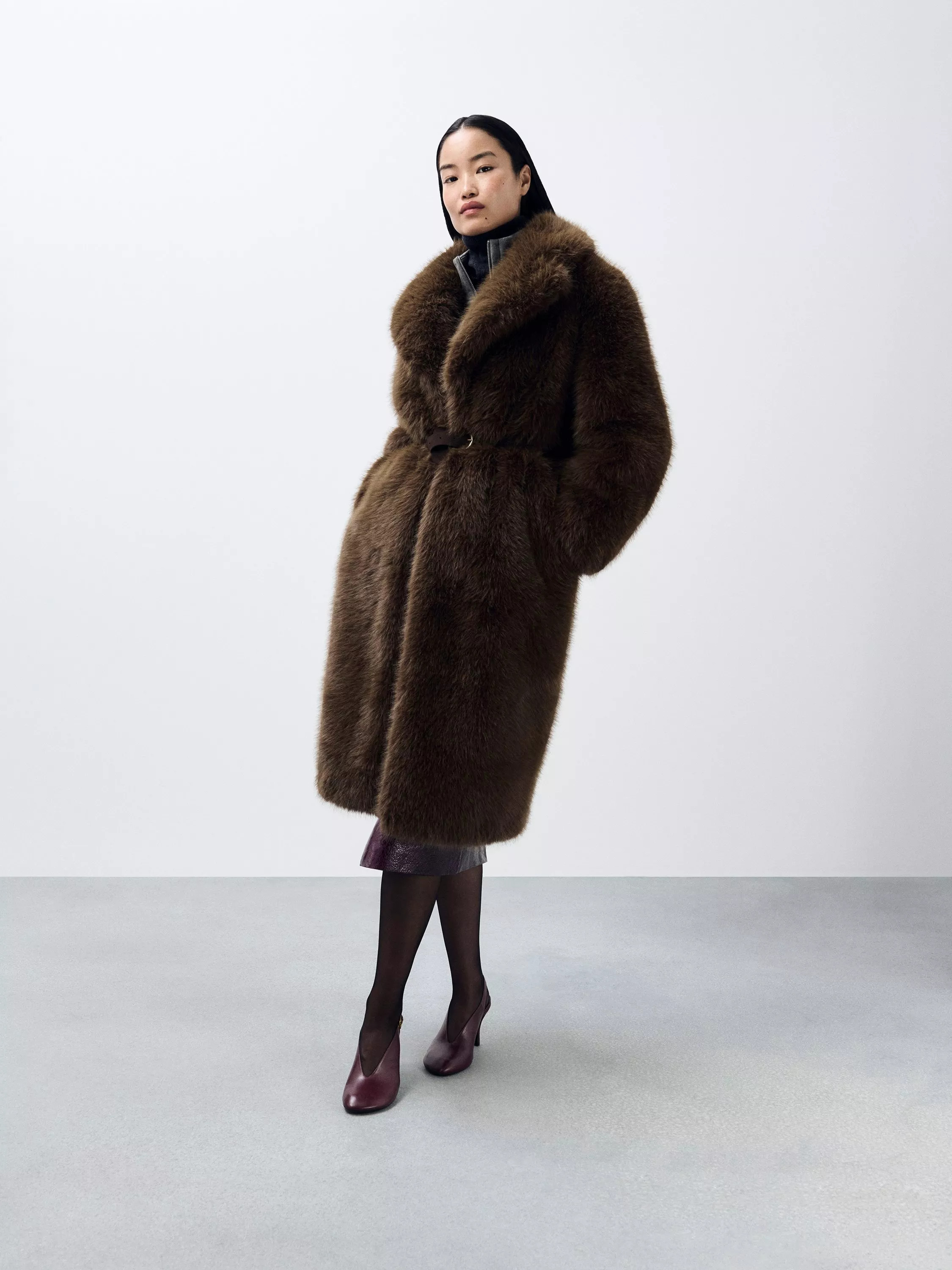 John Lewis Long Faux Fur Coat, Brown | John Lewis (UK)