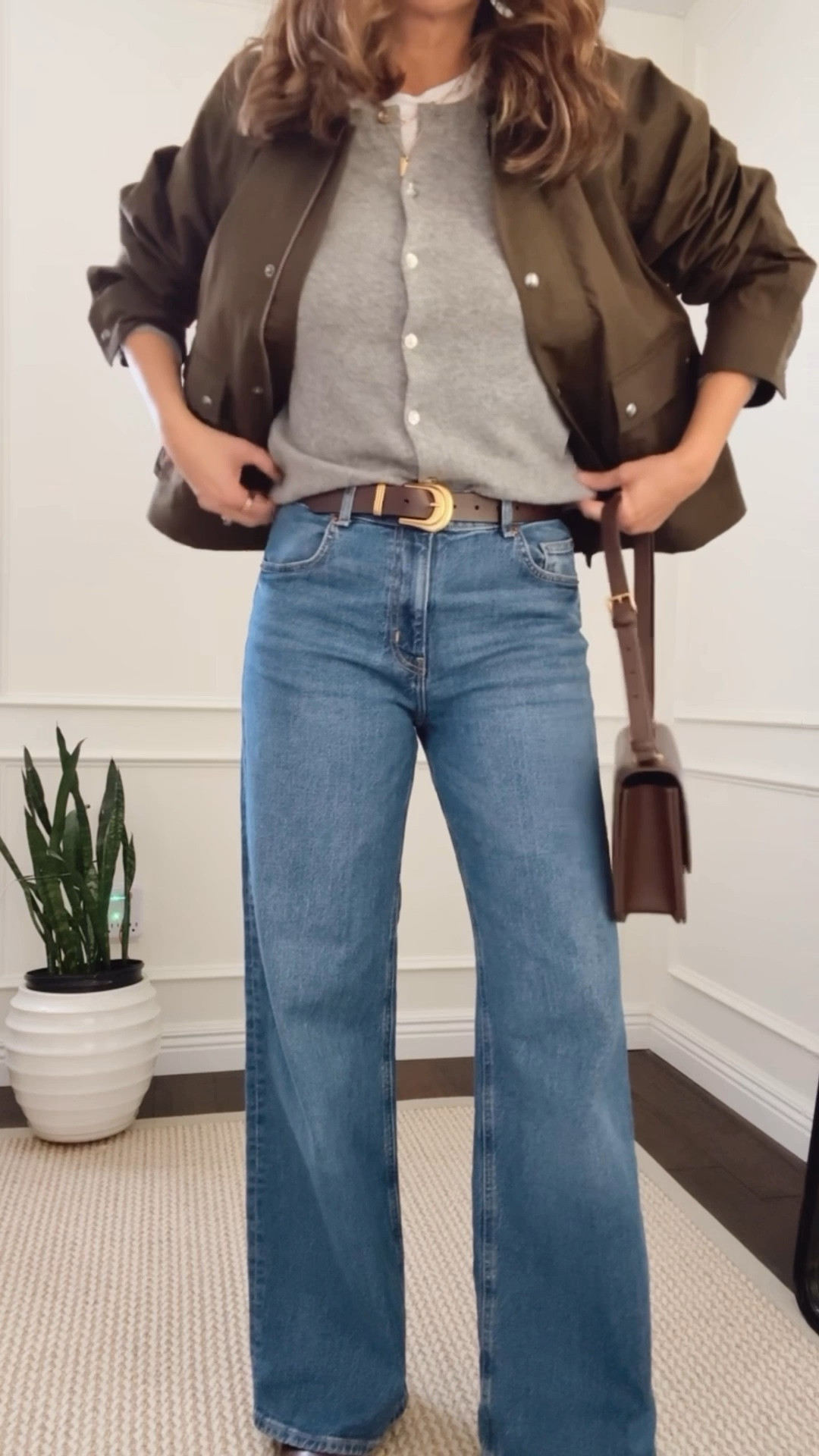 Elevated basics! Cashmere cardigan in small (comes in ton of colors). Tee in small. 
Jacket in small - could have stuck to xs.  
So excited to wear these Sezane booties again. They’re currently in stock but it won’t last.  
I’ve raved about this leather bag since last year - it’s looks way more luxe than its price.  
