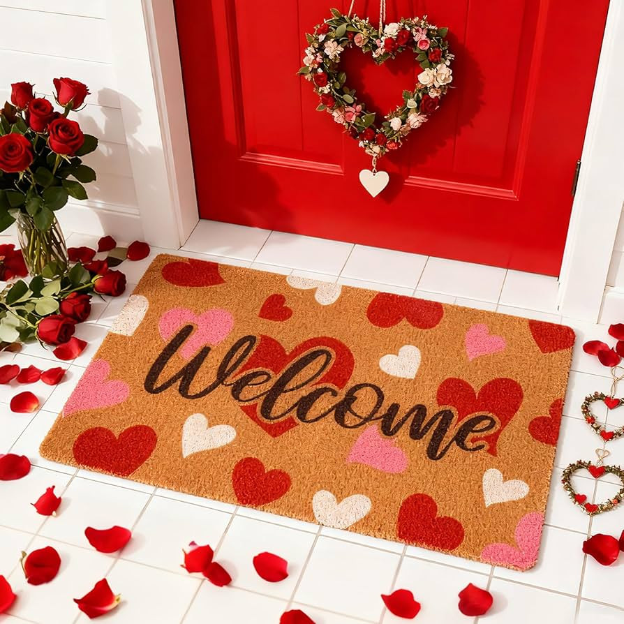 Prewplam Valentines Welcome Doormat-Heart Welcome Shape Decorative Valentine Mat Door mat, Rubber... | Amazon (US)