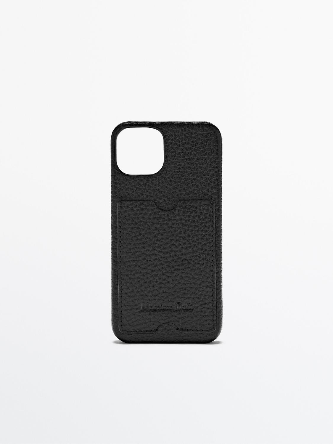 Tumbled leather iPhone 13 case with card slot | Massimo Dutti US