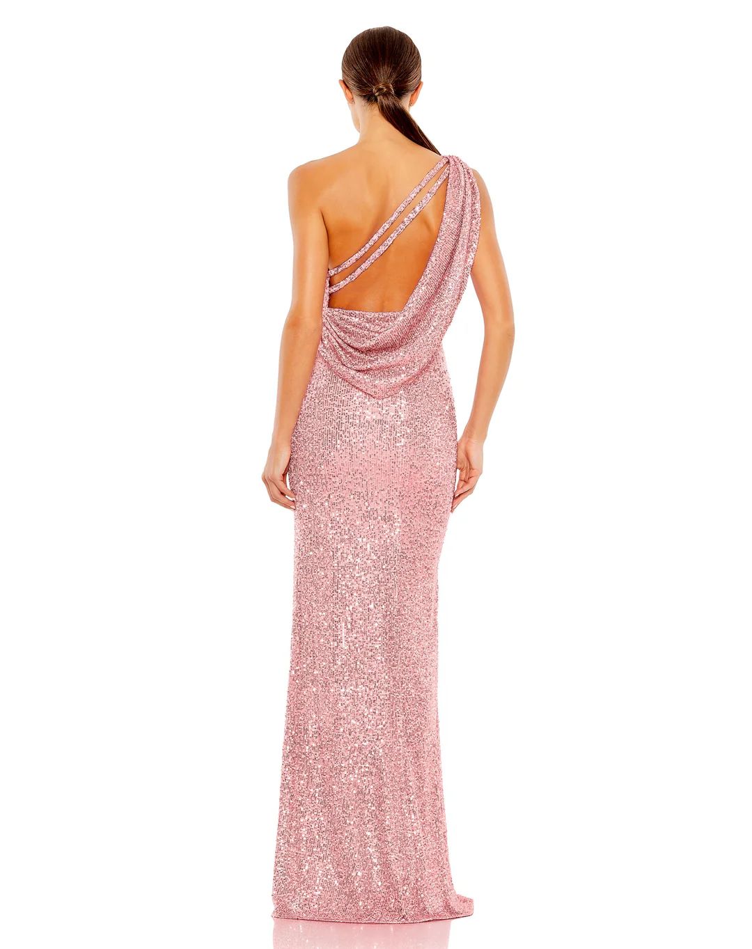 Sequined One Shoulder Draped Back Gown | Mac Duggal