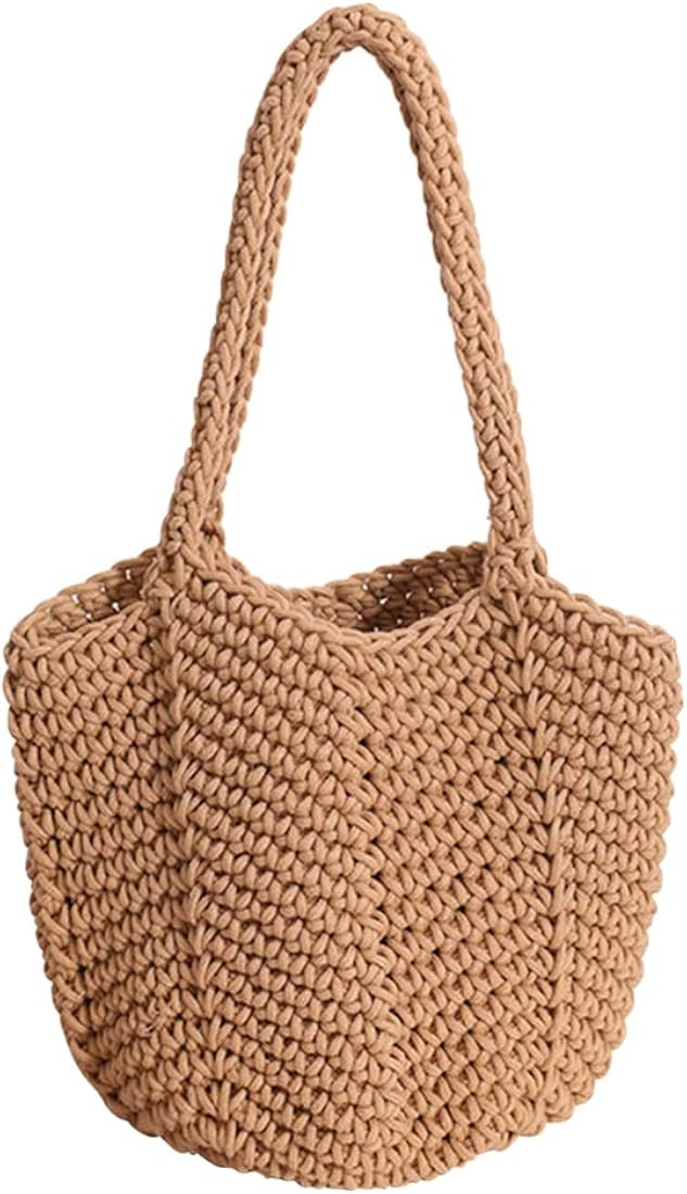 JQWSVE Women Cotton Knitted Tote Bag Summer Straw Beach Bag Mesh Tote Bag Aesthetic Crochet Purse... | Amazon (US)