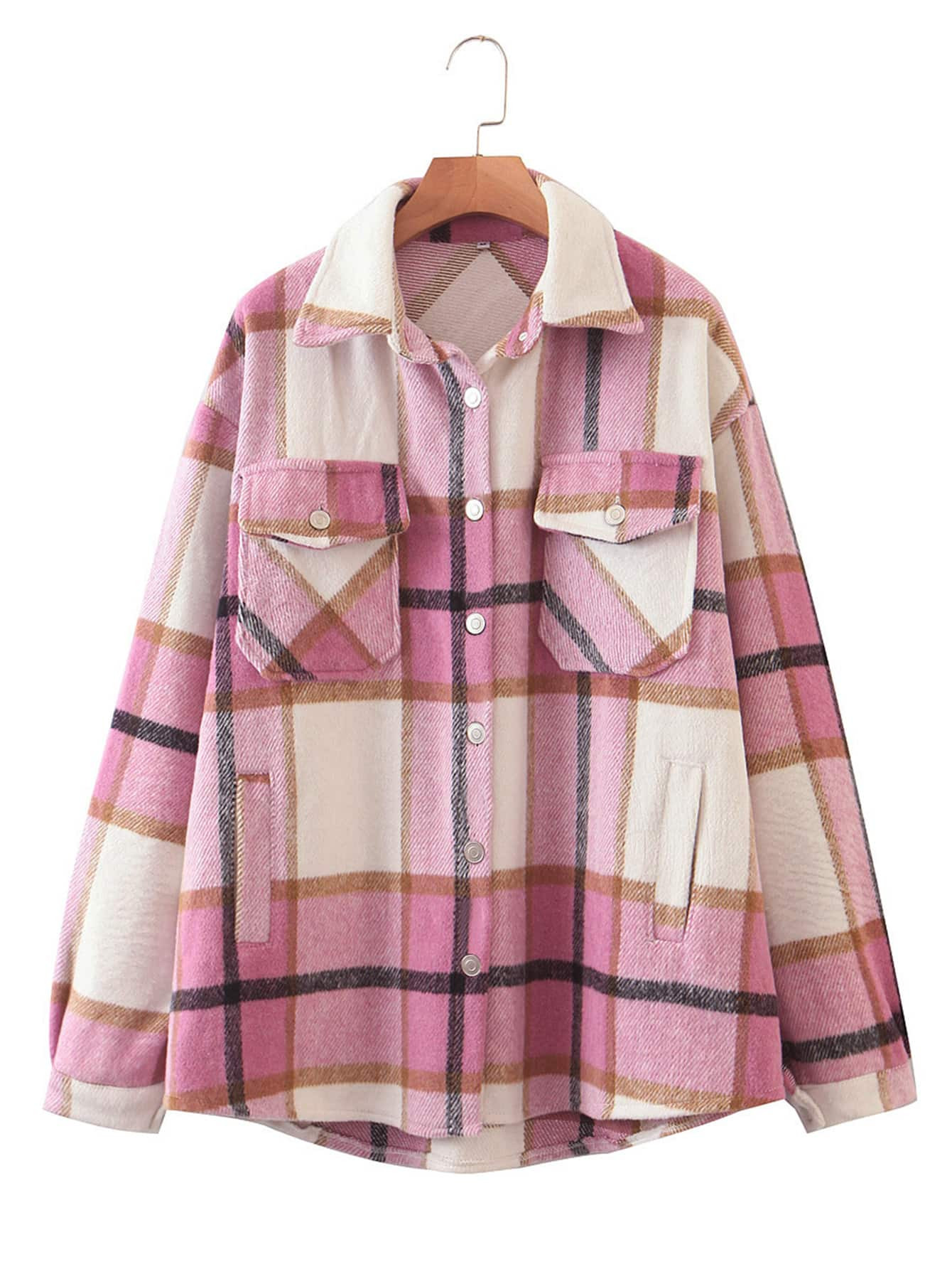 SHEIN Essnce Plaid Flap Pocket Overshirt | SHEIN