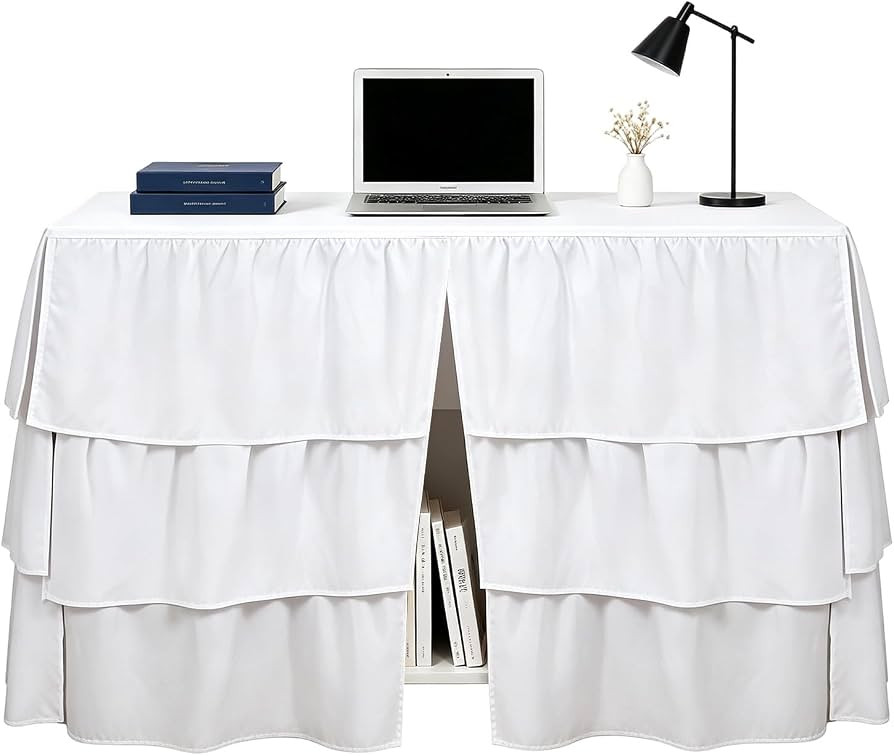 White Dorm Table Skirt 42" L x 30" H x 24" W Three Layer Ruffled Tablecloth with Split Front & Co... | Amazon (US)
