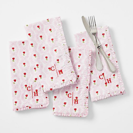 Block Print Ruffle Edge Dinner Napkins, Set of 4 | Mark and Graham
