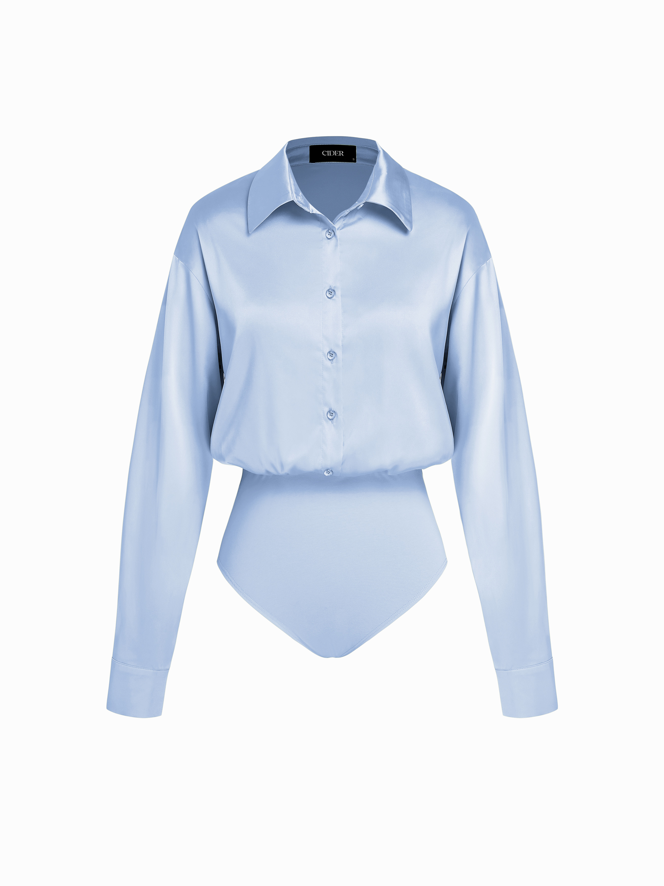 Satin Satin Collar Solid Long Sleeve Shirt Bodysuit For Daily Casual Date Coffee Shop Work | Cider