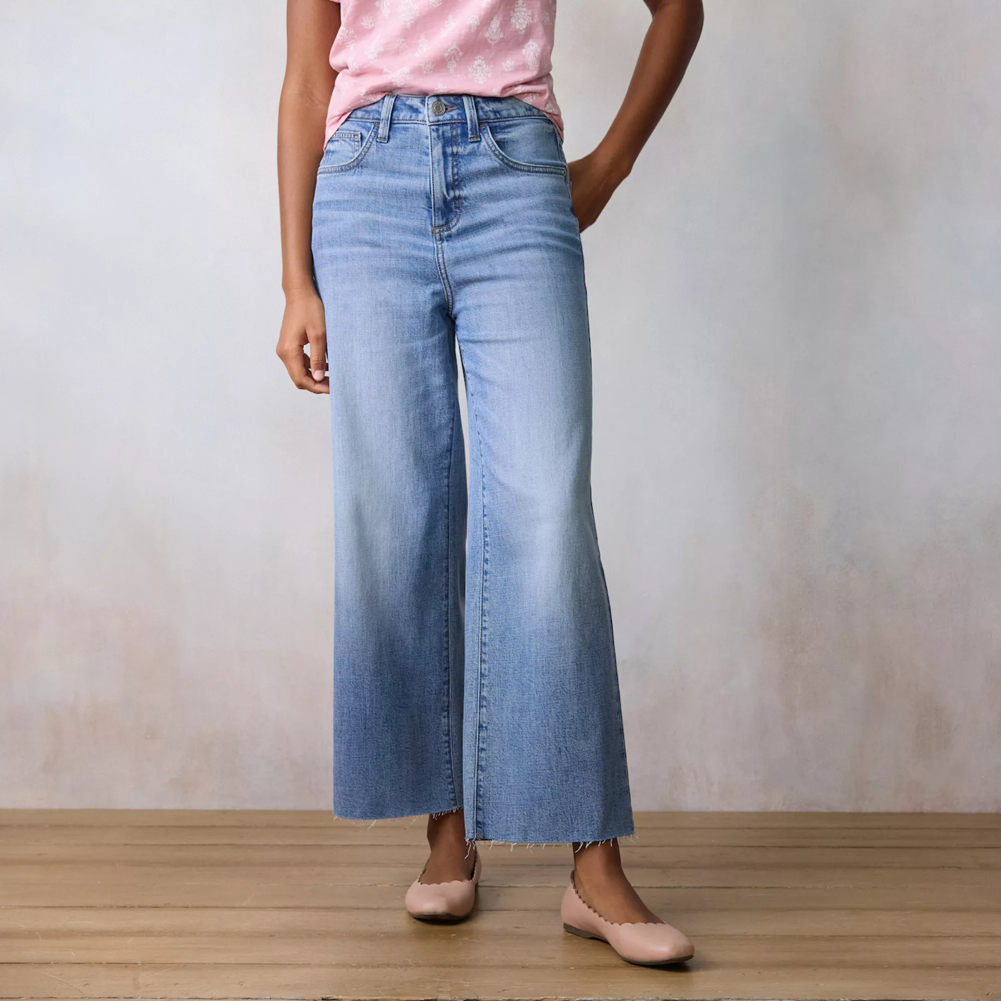 Women's LC Lauren Conrad Super High Rise Wide Leg Ankle Jeans With Raw Hem | Kohl's