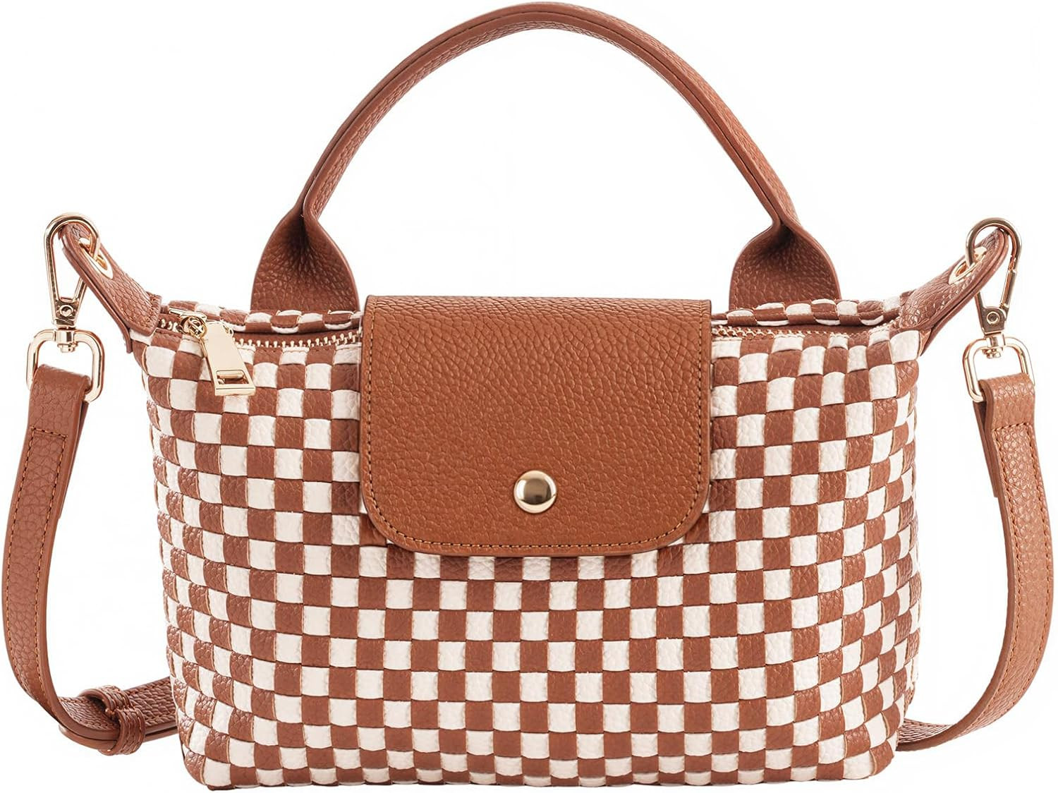 Small Crossbody Bag for Women, Woven Leather Top Handle Handbags Purses with Adjustable Detachable Strap | Amazon (US)