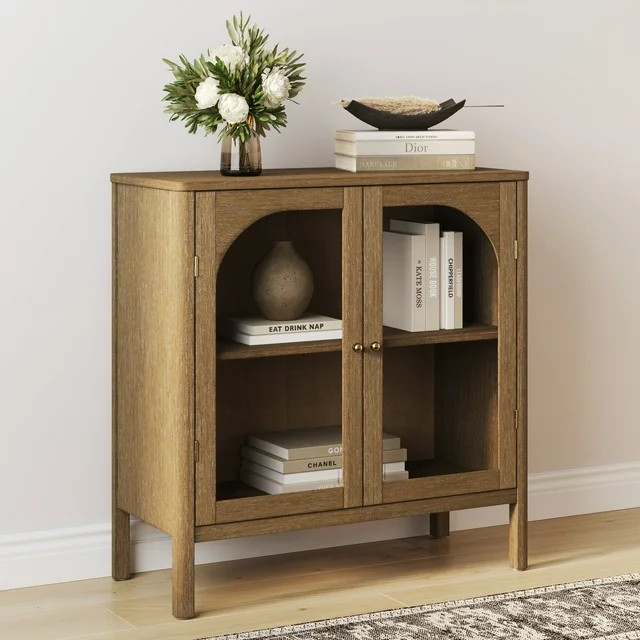Nathan James Adjustable Shelf Modern Sideboard, MDF Rubberwood Glass Light Brown | Walmart (US)
