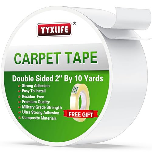 YYXLIFE Double Sided Removable Rug Tape - Carpet Adhesive for Hardwood Floors,Non Slip Anti Curling Floor Tape for Area Rugs,Mats,Carpets - No Residue Strong Hold for Tile, 2Inch x 10Yards,White | Amazon (US)