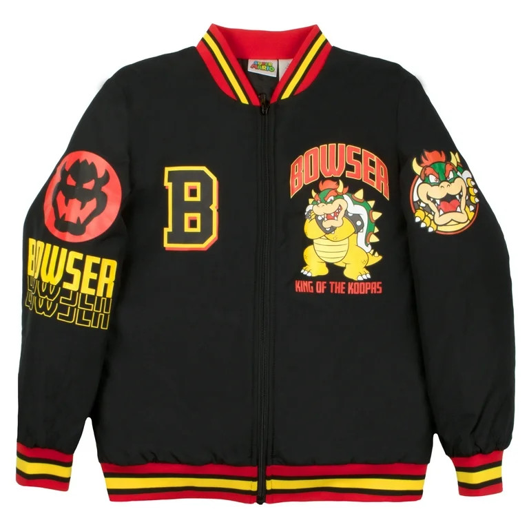 Nintendo Super Mario Bomber Jacket Bowser Foot Ball Jersey Sizes (4-16) | Walmart (US)