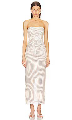 Michael Costello x REVOLVE Opal Midi Dress in Ivory & Beige from Revolve.com | Revolve Clothing (Global)