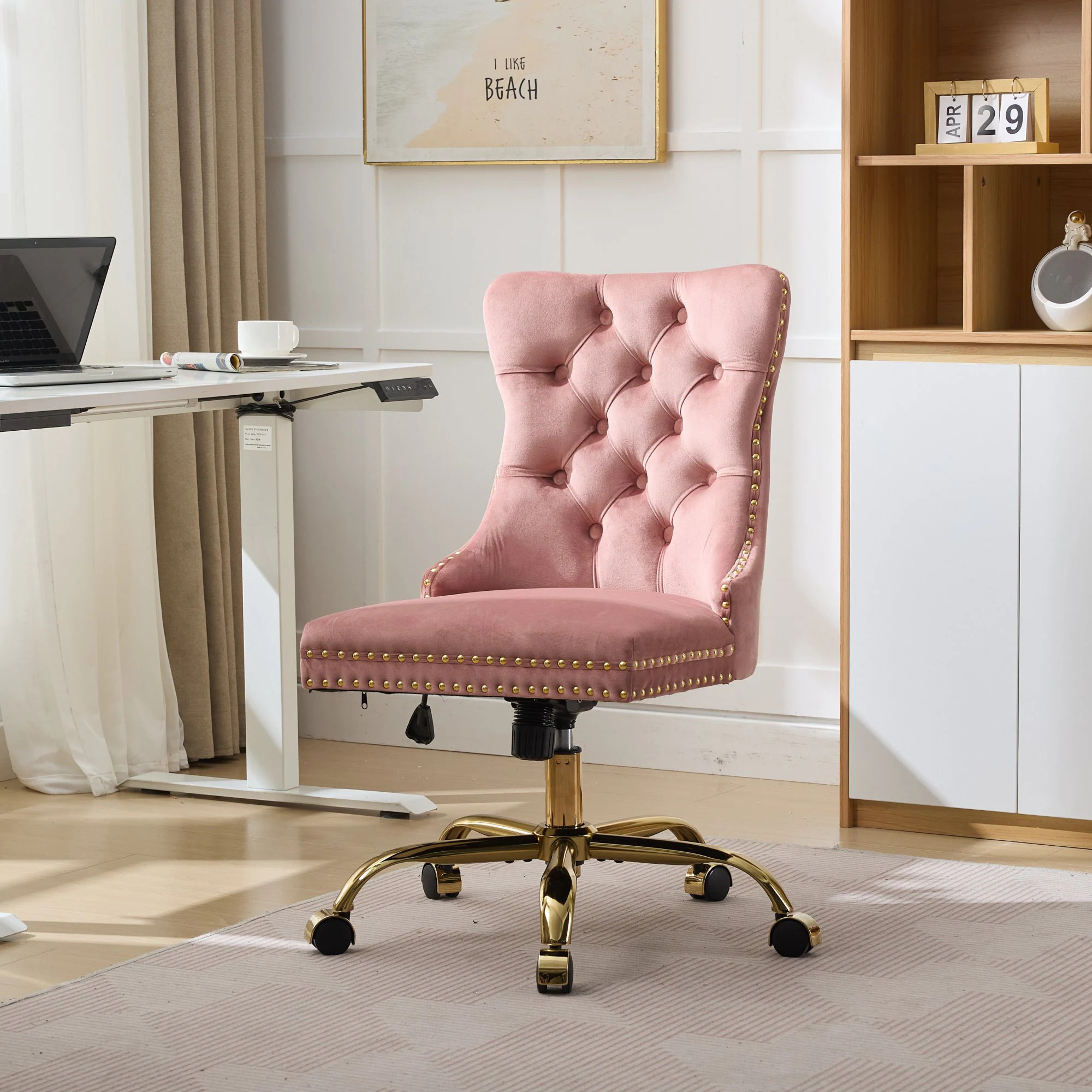 Dexmalle Pink Modern Office Chair with Adjustable Hight Golden Metal Base one_size | W1143P292467 | Lowe's