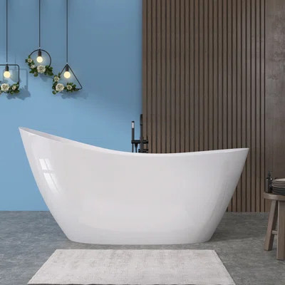 59" Acrylic Freestanding Bathtub Contemporary Soaking White Tub With Overflow And Drain | Wayfair North America