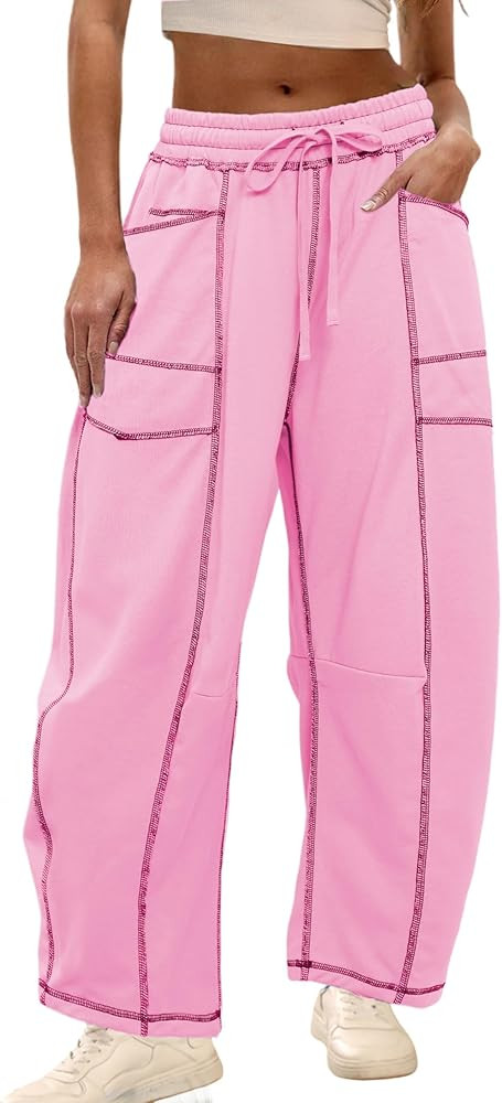 Athlisan Womens Baggy Barrel Pants Wide Leg Lounge Drawstring Sweatpants with Pockets | Amazon (US)