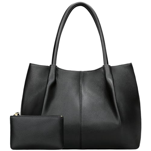 KKXIU Tote Bag for Women Vegan Leather Shoulder Purse Large Capacity Travel Bag (Black) | Amazon (US)