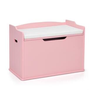 Costway Pink Kids Toy Box Wooden Flip-top Storage Chest Bench with Cushion Safety Hinge HW66699PI... | The Home Depot