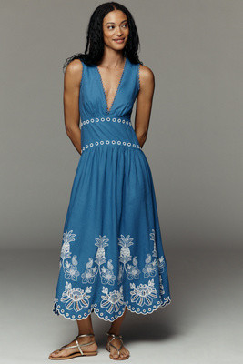 Farm Rio x Anthropologie Linen Cutwork Maxi Dress | Anthropologie (US)