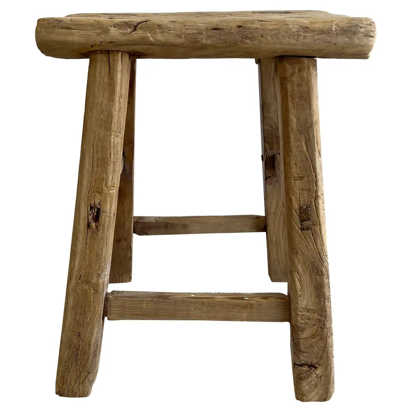 Vintage Elm Wood Stool with Thick Top | 1stDibs