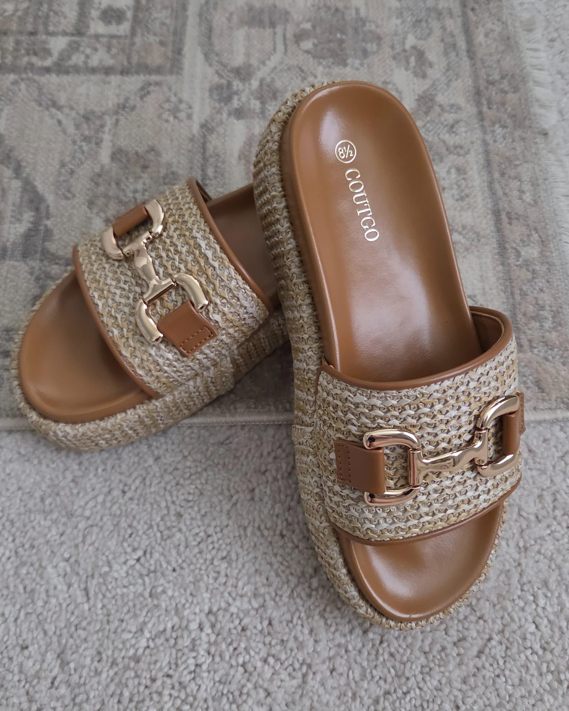 Step into summer with these gorgeous woven platform slides featuring a chic gold horsebit detail. They are the perfect blend of comfort and style to elevate any casual warm-weather look. #summerstyle #amazonsandals #platformslides #casualchic

#LTKSeasonal #LTKTravel #LTKSwim