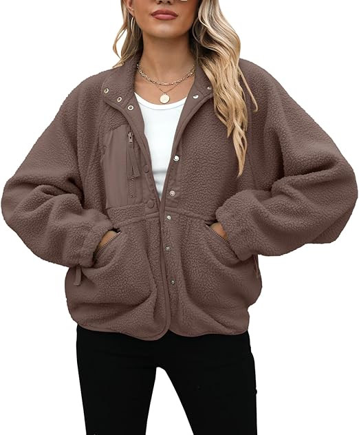 Yanekop Womens Fleece Jacket Fuzzy Long Sleeve Short Winter Coats Button Down Sherpa Jacket Outer... | Amazon (US)