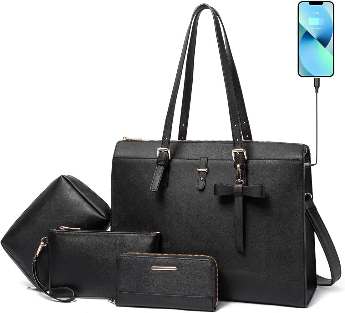 KEYLI Laptop Bag for Women Large PU Leather Laptop Briefcase with USB Charging Port Computer Shou... | Amazon (US)