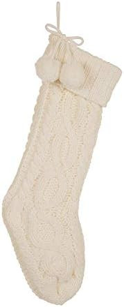 Glitzhome 24" L White Knitted Polyester Christmas Stocking with Pom Pom Ball Oversize Christmas S... | Amazon (US)