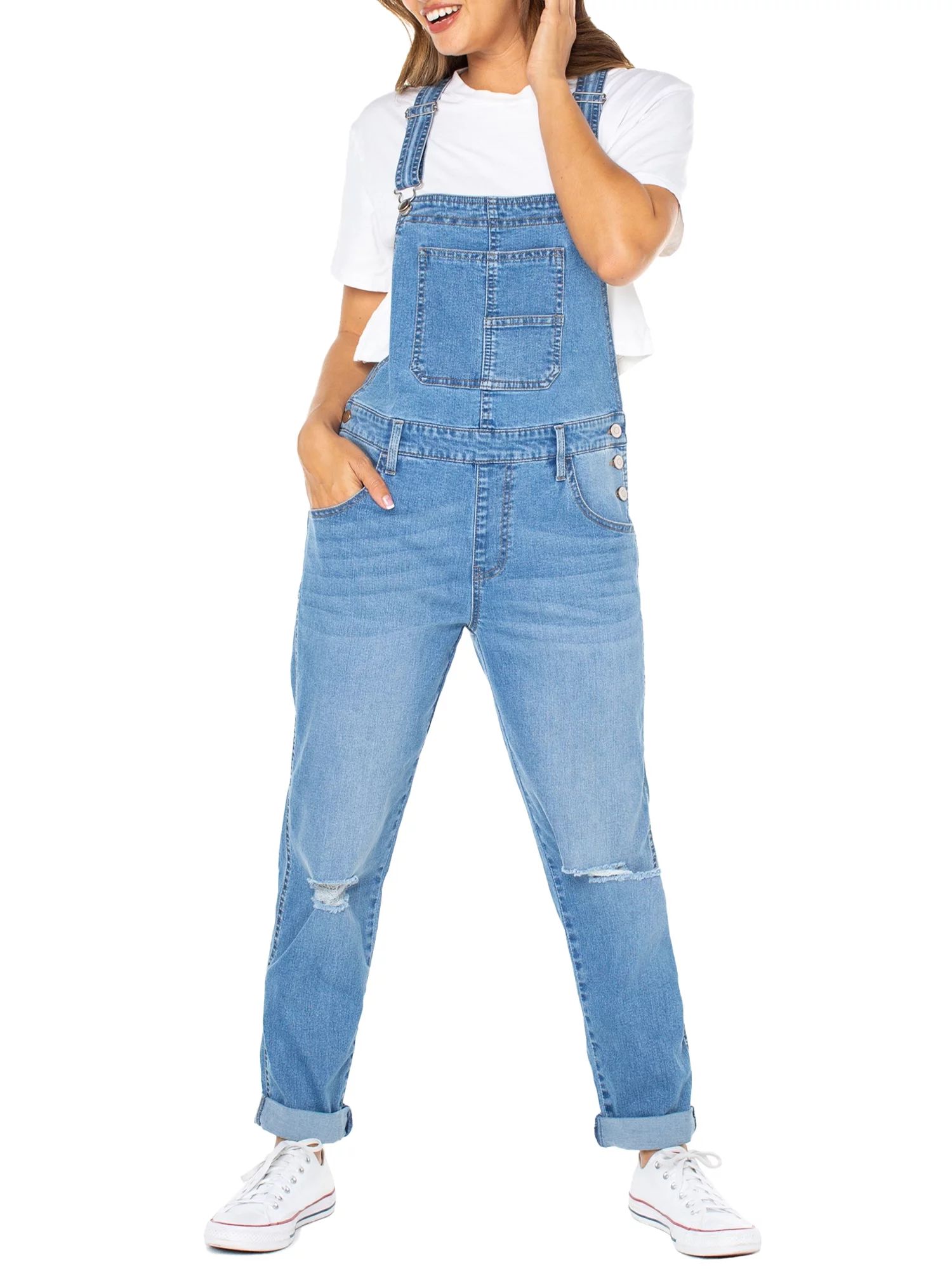 Celebrity Pink Juniors' Destructed Denim Overalls, Sizes XS-XXXL | Walmart (US)