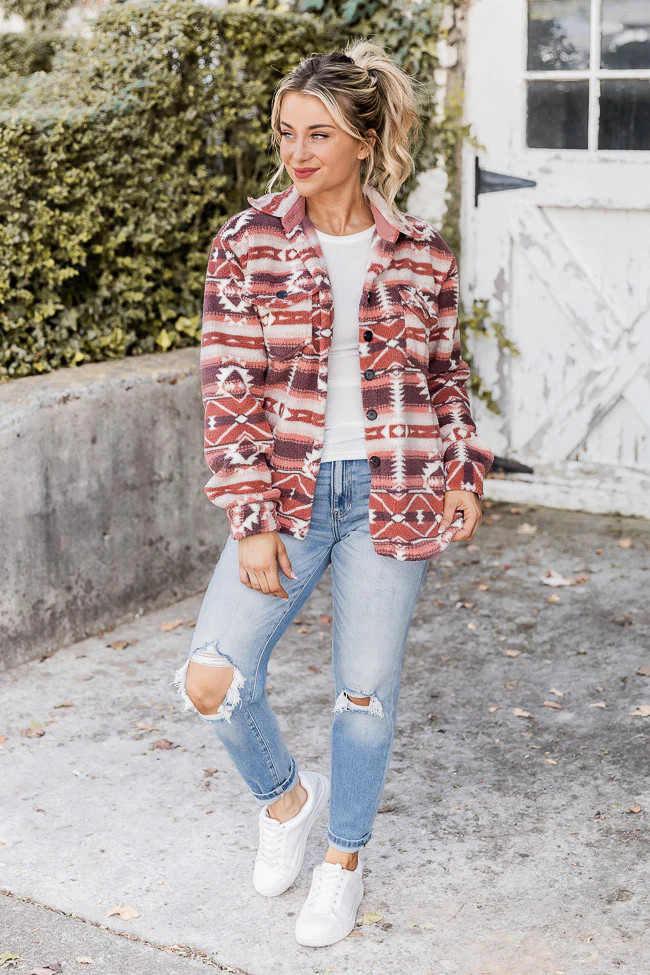 So They Say Pink Southwestern Print Sherpa Jacket FINAL SALE | Pink Lily