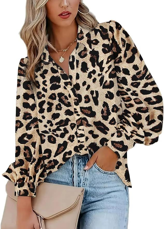 Zeagoo Womens Shirts Button Down Printed Lantern Long Sleeve Blouse Fashion Casual Tops 2024 | Amazon (US)