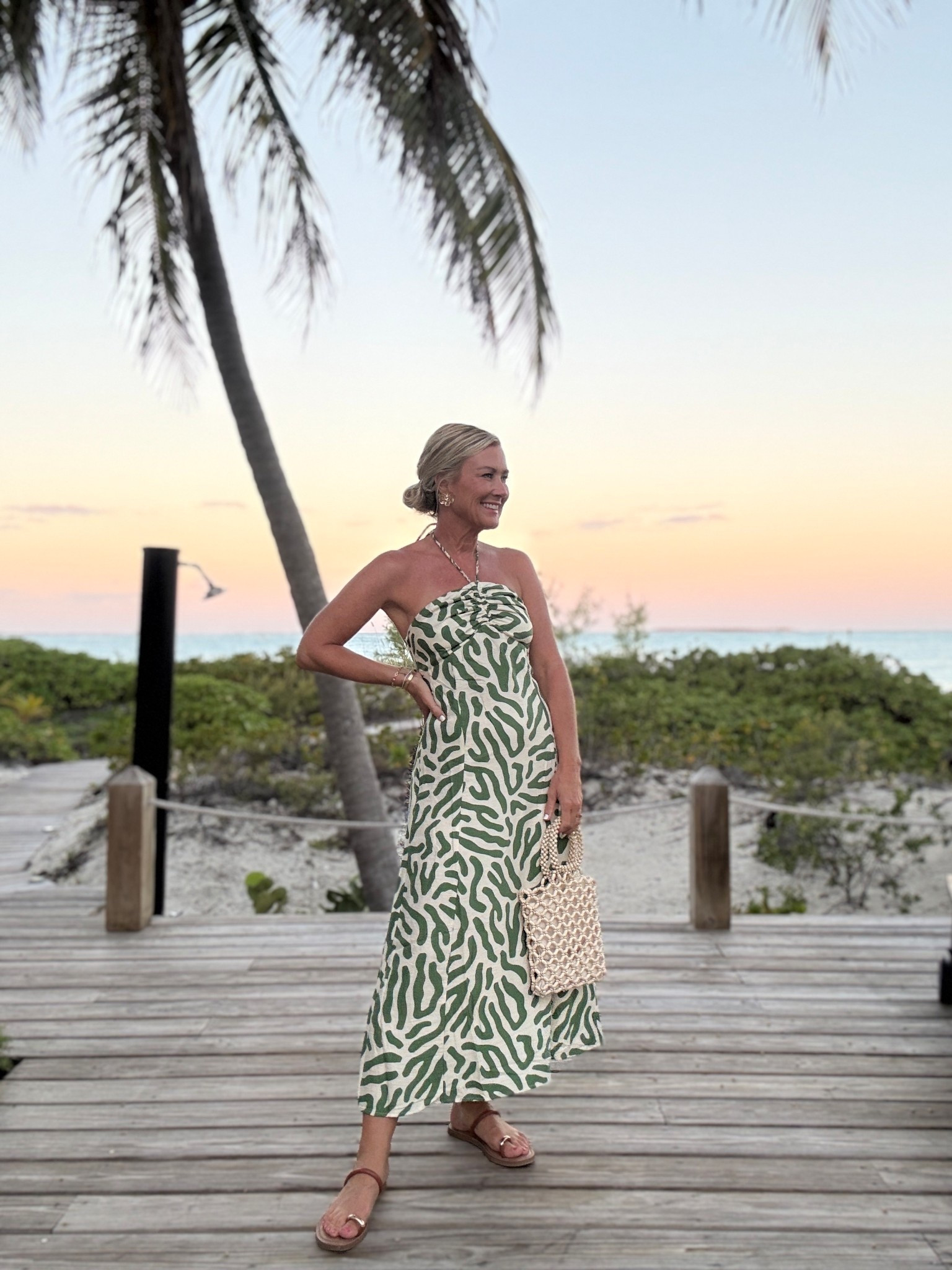 Night out in this gorgeous graphic print halter. I’m between sizes, so went with the larger size (4), but it’s cotton so did give a bit throughout the night…could have stayed with the 2  

#LTKFindsUnder100 #LTKOver40