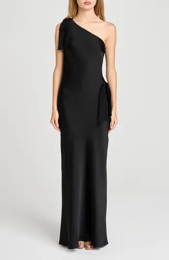 WAYF x Sara Walker Audrey One-Shoulder Washed Satin Maxi Dress in Black at Nordstrom Rack, Size Large | Nordstrom Rack