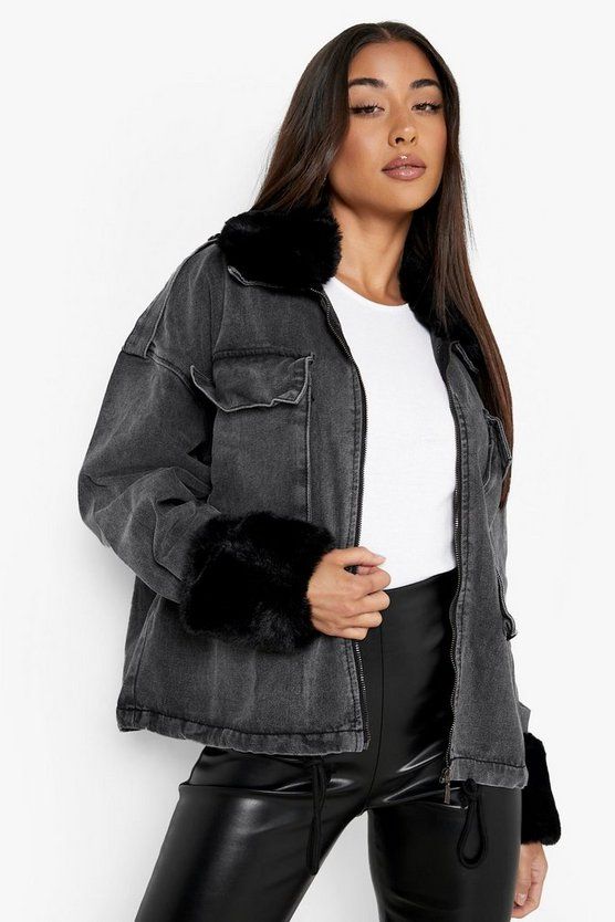 Detachable Faux Fur Trim Denim Jacket | Boohoo.com (US & CA)