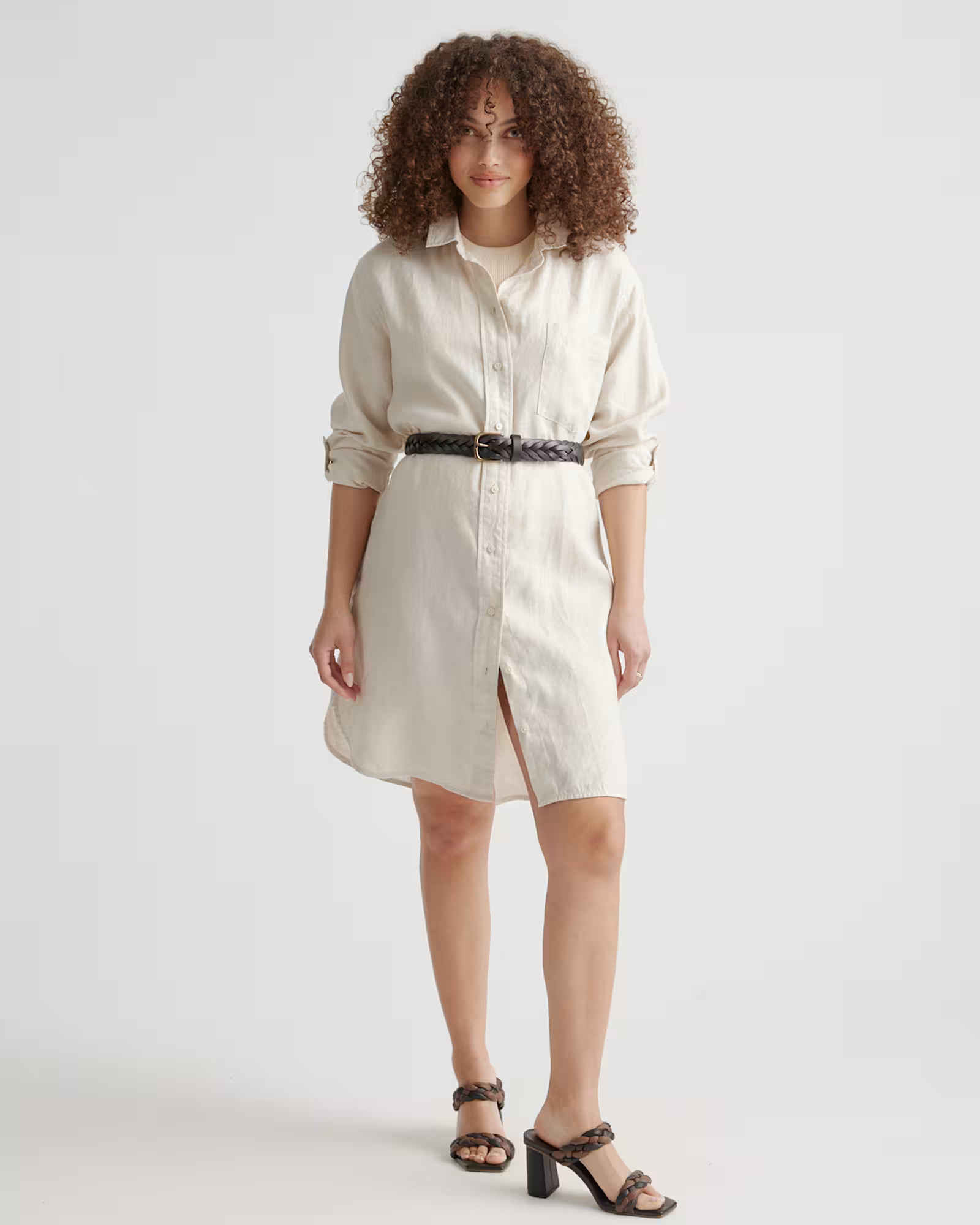 100% European Linen Shirt Dress in Sand | Quince