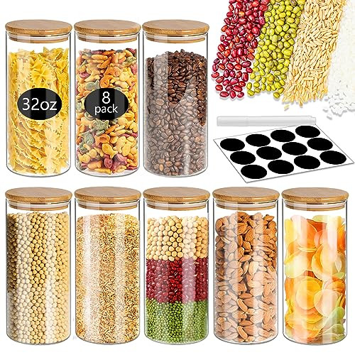 SLifeJars-32 oz Glass Jars with Bamboo Lids 8 pcs Glass Food Storage Containers with Airtight Bamboo Lids, Glass Canisters Stackable Kitchen Pantry bamboo lid for Coffee Beans, Rice, Sugar and More | Amazon (US)