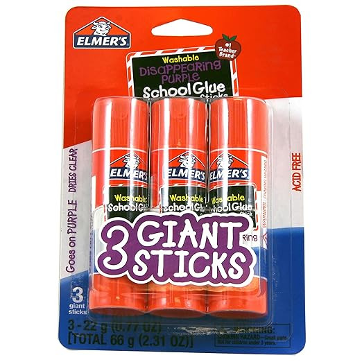 Elmer's Disappearing Purple School Glue Sticks, Washable, 22 Grams, 3 Count | Amazon (US)