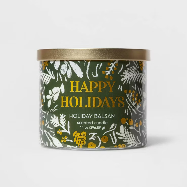 14oz Jar with Lid Wrap Happy Holidays Holiday Balsam Off-White - Threshold™ | Target