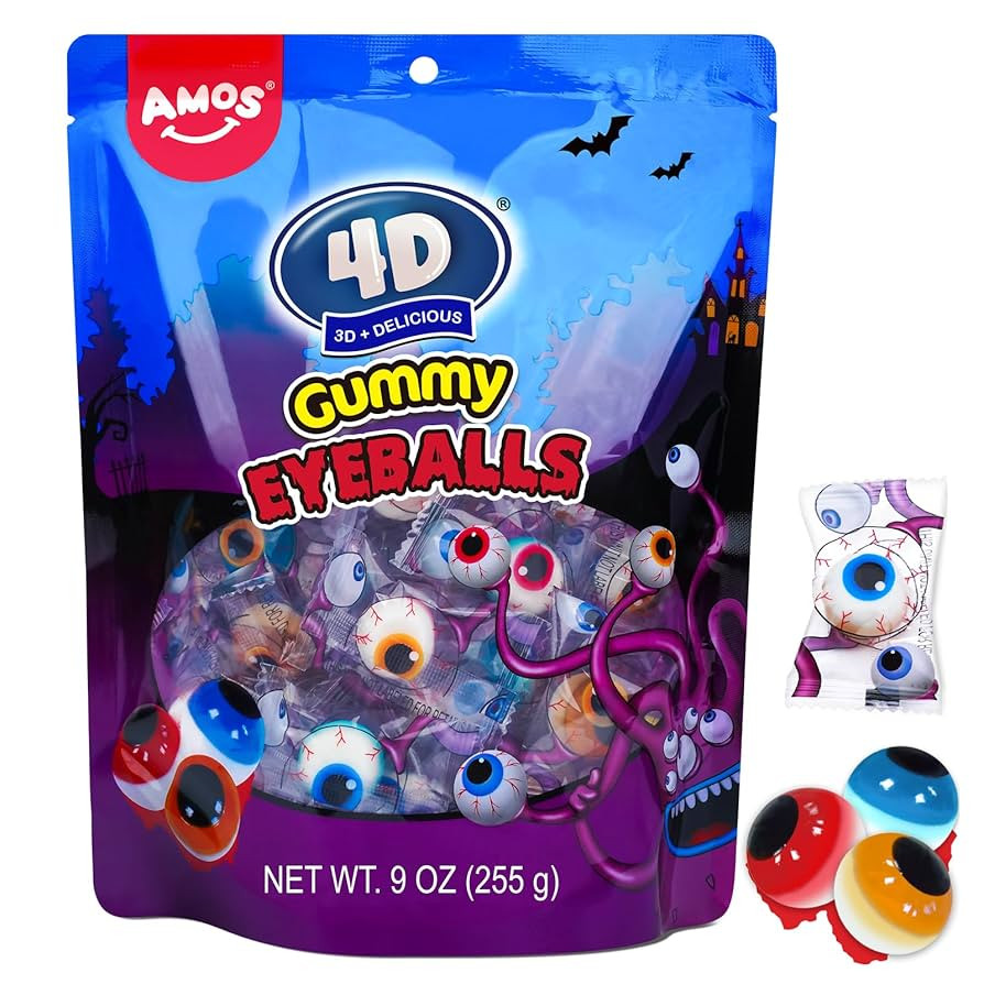 Amos Eyeball Gummy Candy – Halloween Gummy Eye Candy Treats for Kids & Parties, 3D Gummy Eyebal... | Amazon (US)