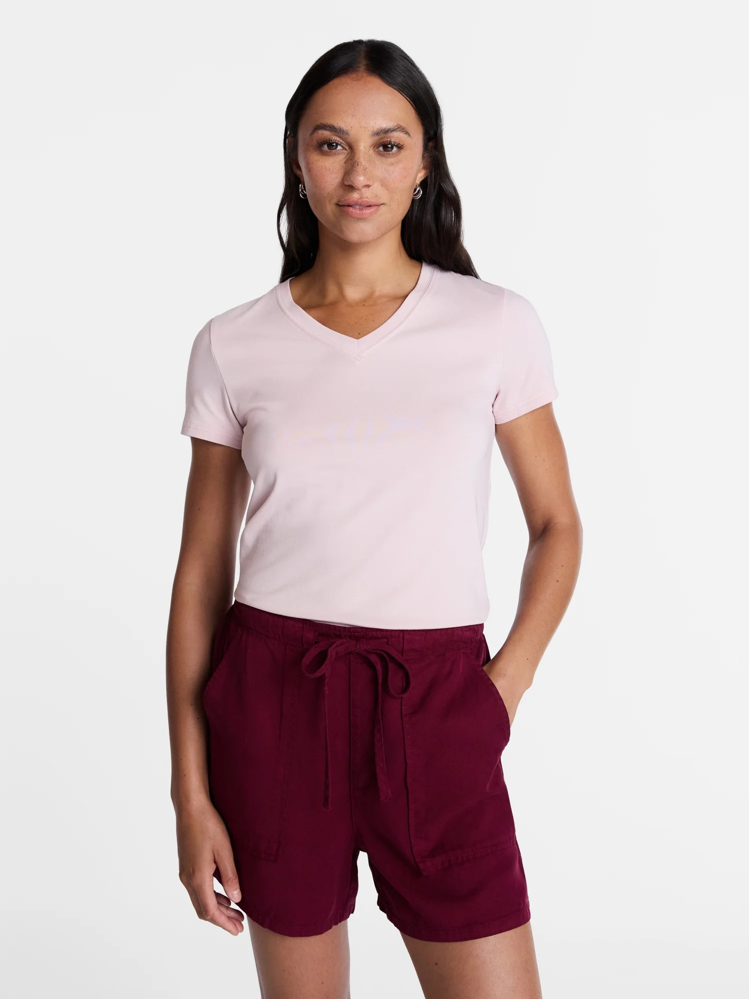 Time and Tru Women s Slim V Neck Tee with Short Sleeves  Sizes XS-XXXL | Walmart (US)