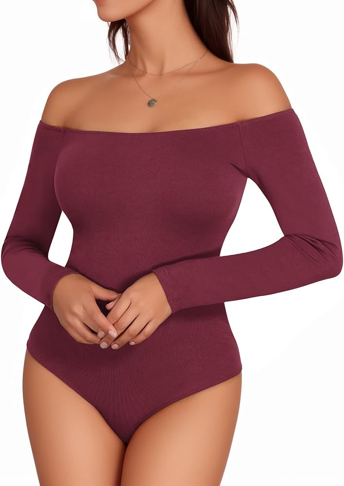 MANGOPOP Off The Shoulder Long Sleeve Short Sleeve Bodysuit for Women | Amazon (US)