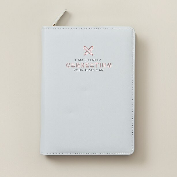 REFILLABLE ZIP JOURNAL TEACHER SILENTLY CORRECTING GREY | Indigo (CA)