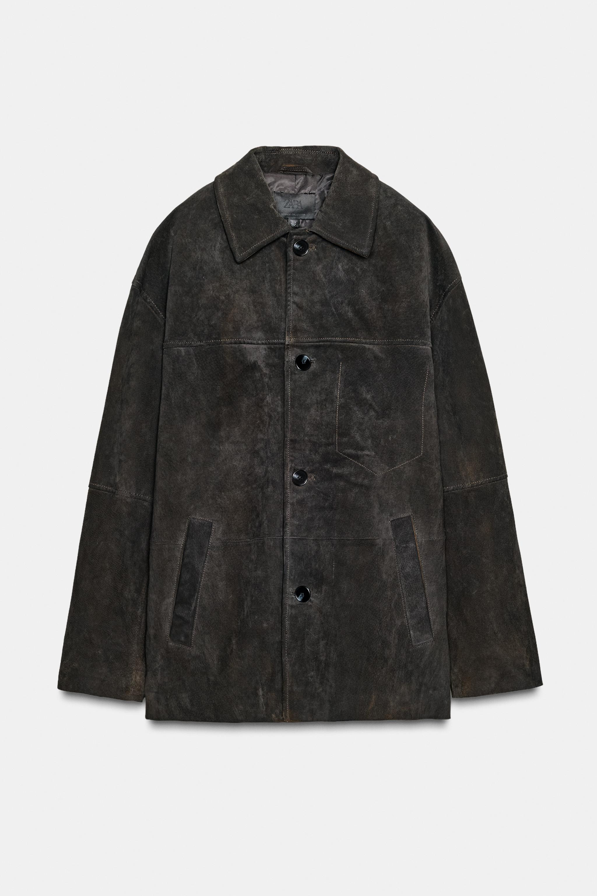 100% LEATHER SUEDE OVERSIZED JACKET | Zara UK