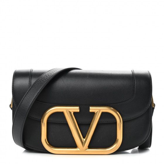 VALENTINO Smooth Calfskin Supervee Shoulder Bag Black | Fashionphile